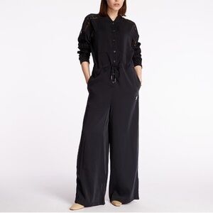 Adidas Originals Bellista Black Long Sleeve Lace Insert Wide-Leg Jumpsuit size S